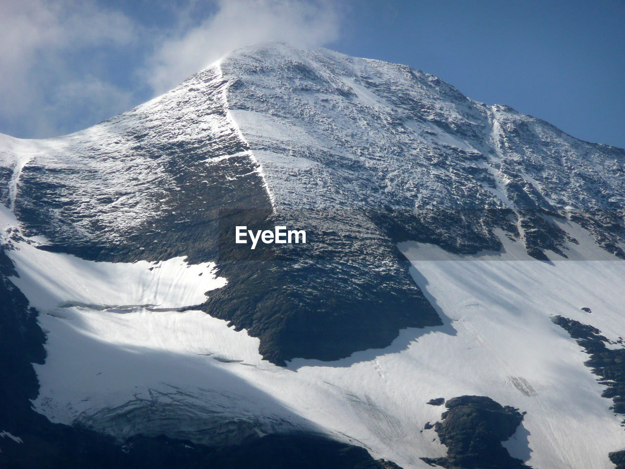 Aerial view of snowcapped mountains against sky