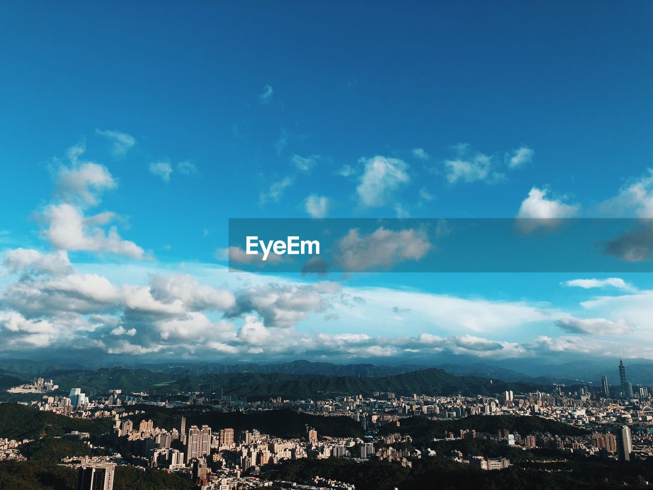 High angle view of cityscape against sky