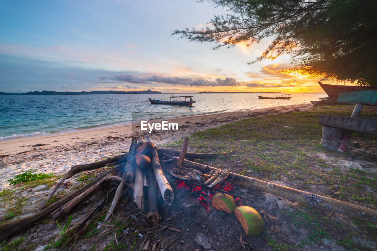 scenic view of sea at sunset