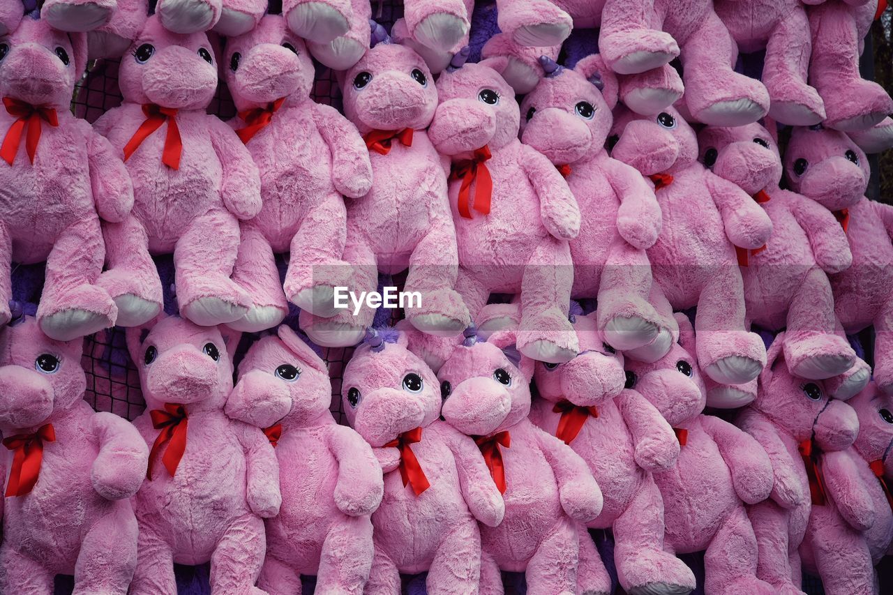 Full frame shot of teddy bears at market stall