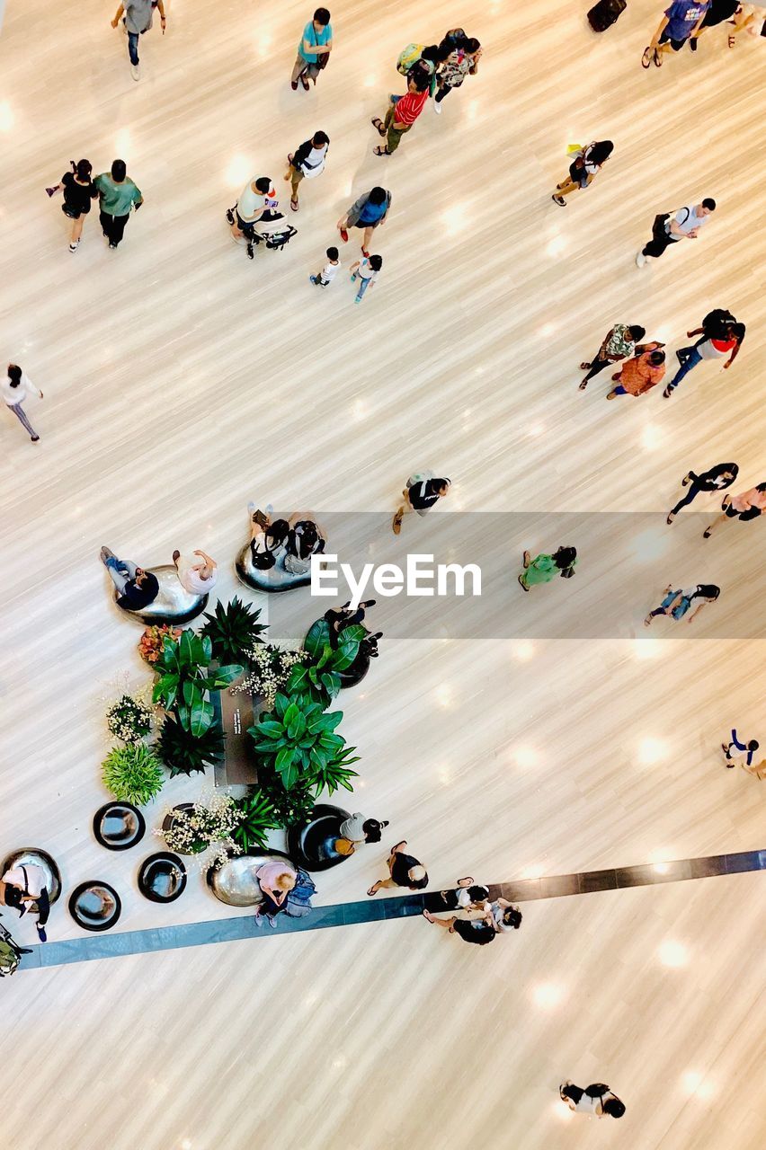 High angle view of people in shopping mall