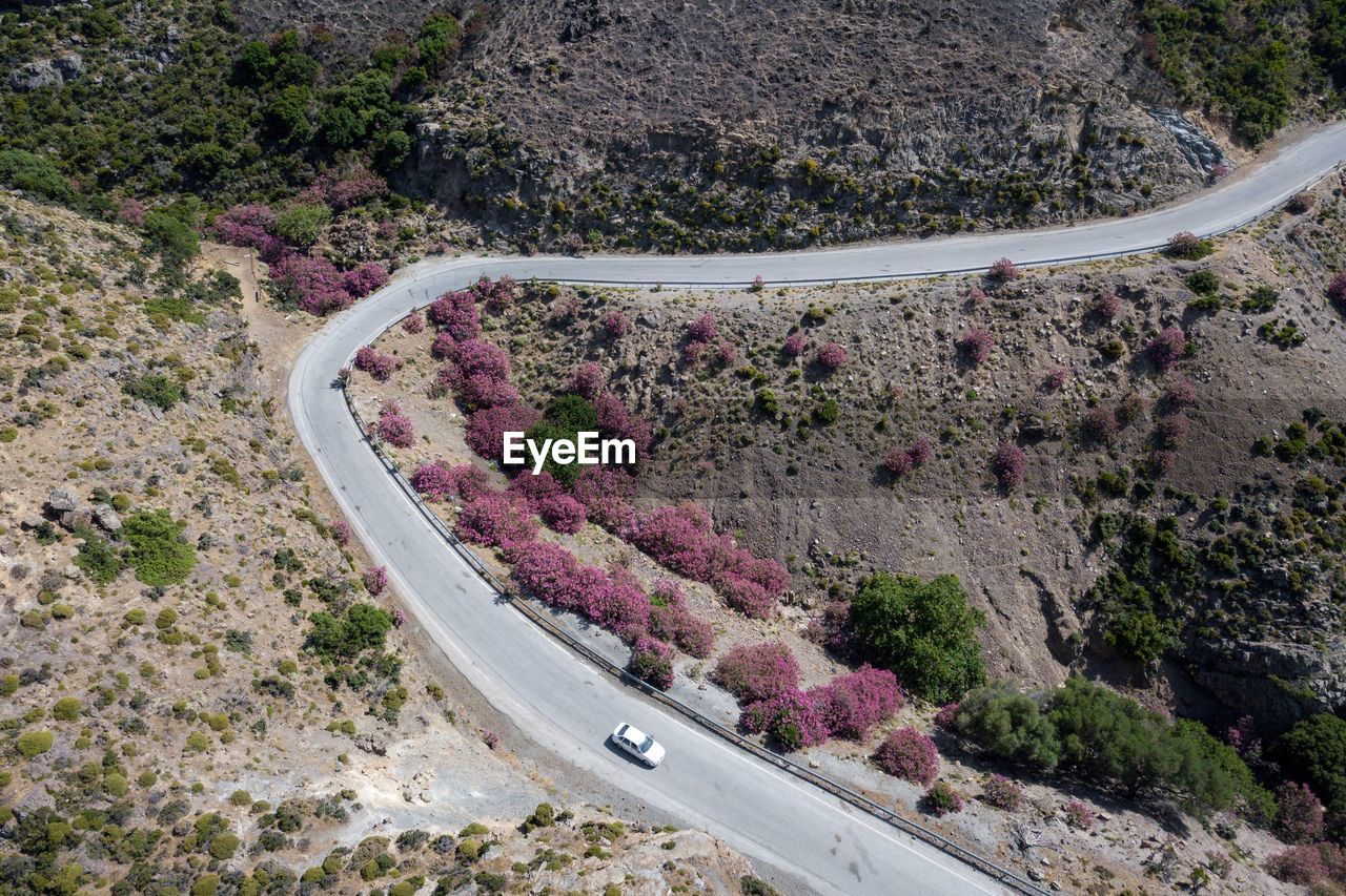 High angle view of car parked on road