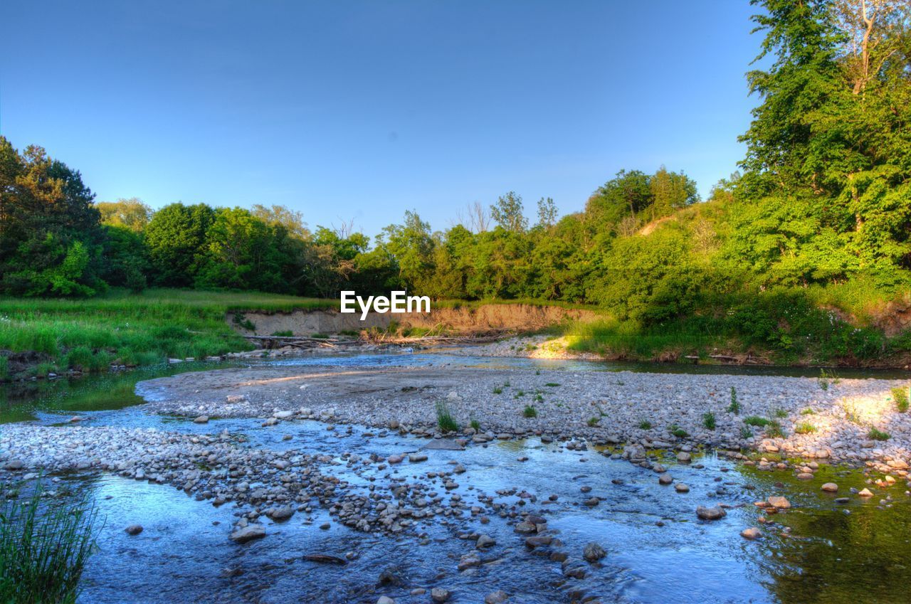 SCENIC VIEW OF RIVER AGAINST CLEAR SKY