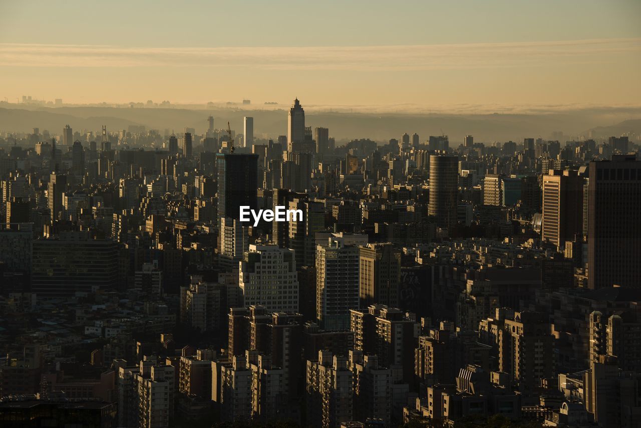 View of cityscape at sunset