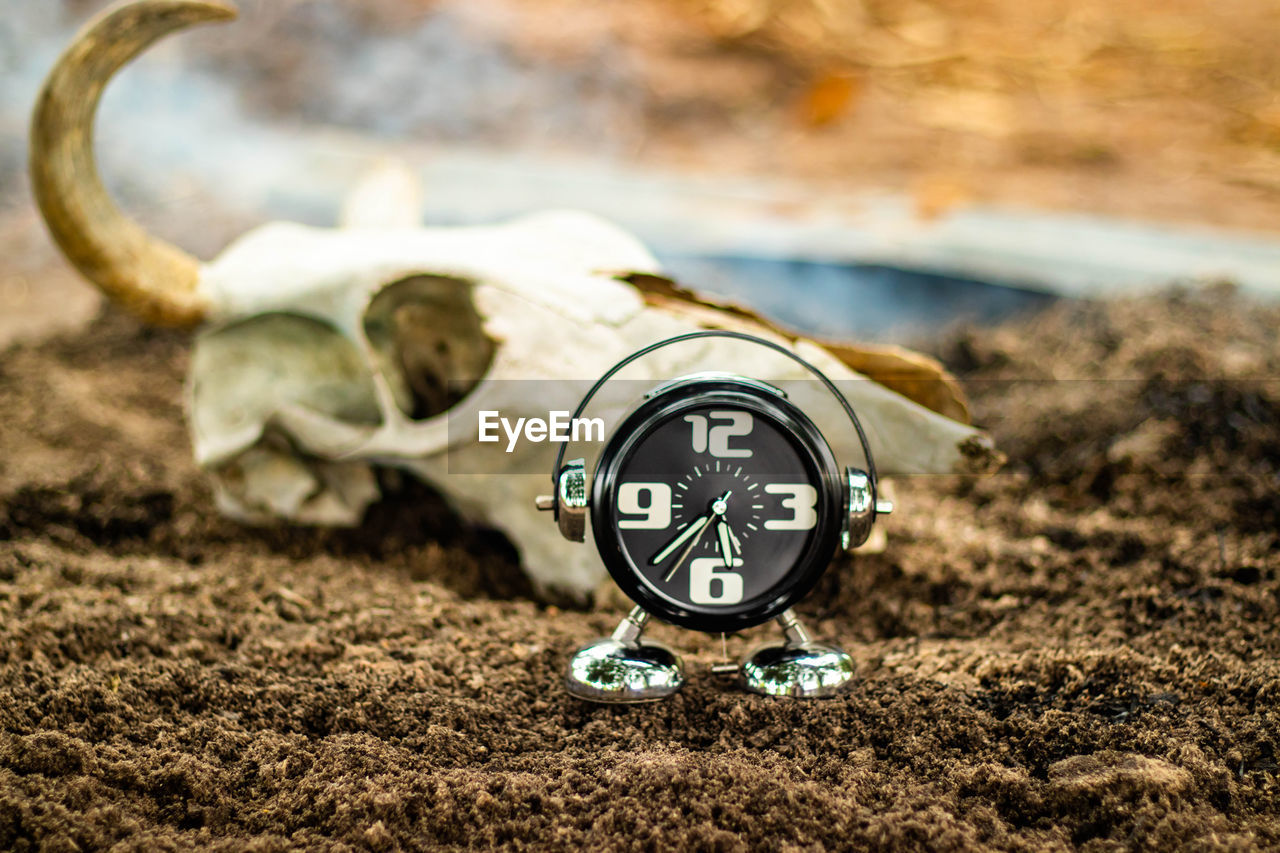 CLOSE-UP OF CLOCK ON THE ROAD