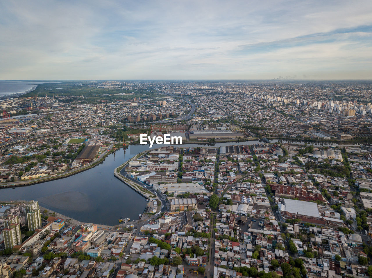 Aerial view of cityscape against sky