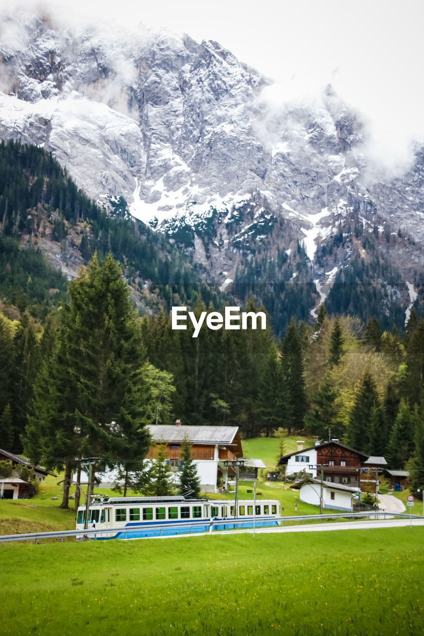 Scenic view of houses and trees on mountain