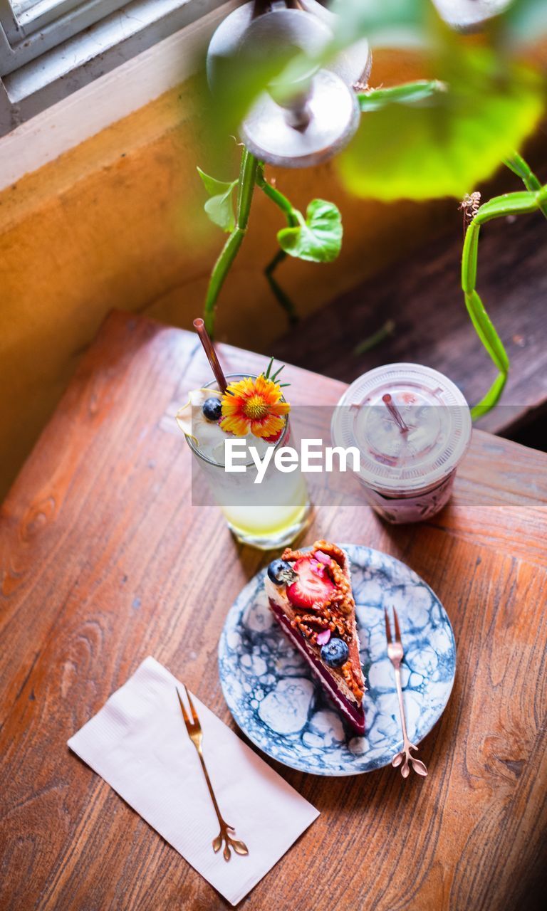 High angle view of food on table