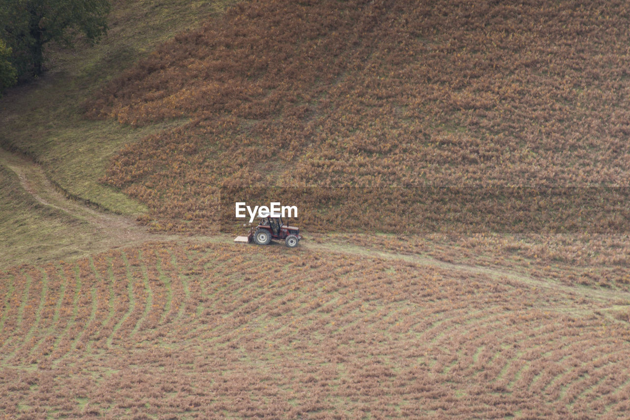 High angle view of tractor on field