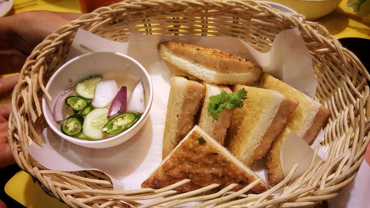 Close-up of food in basket on table