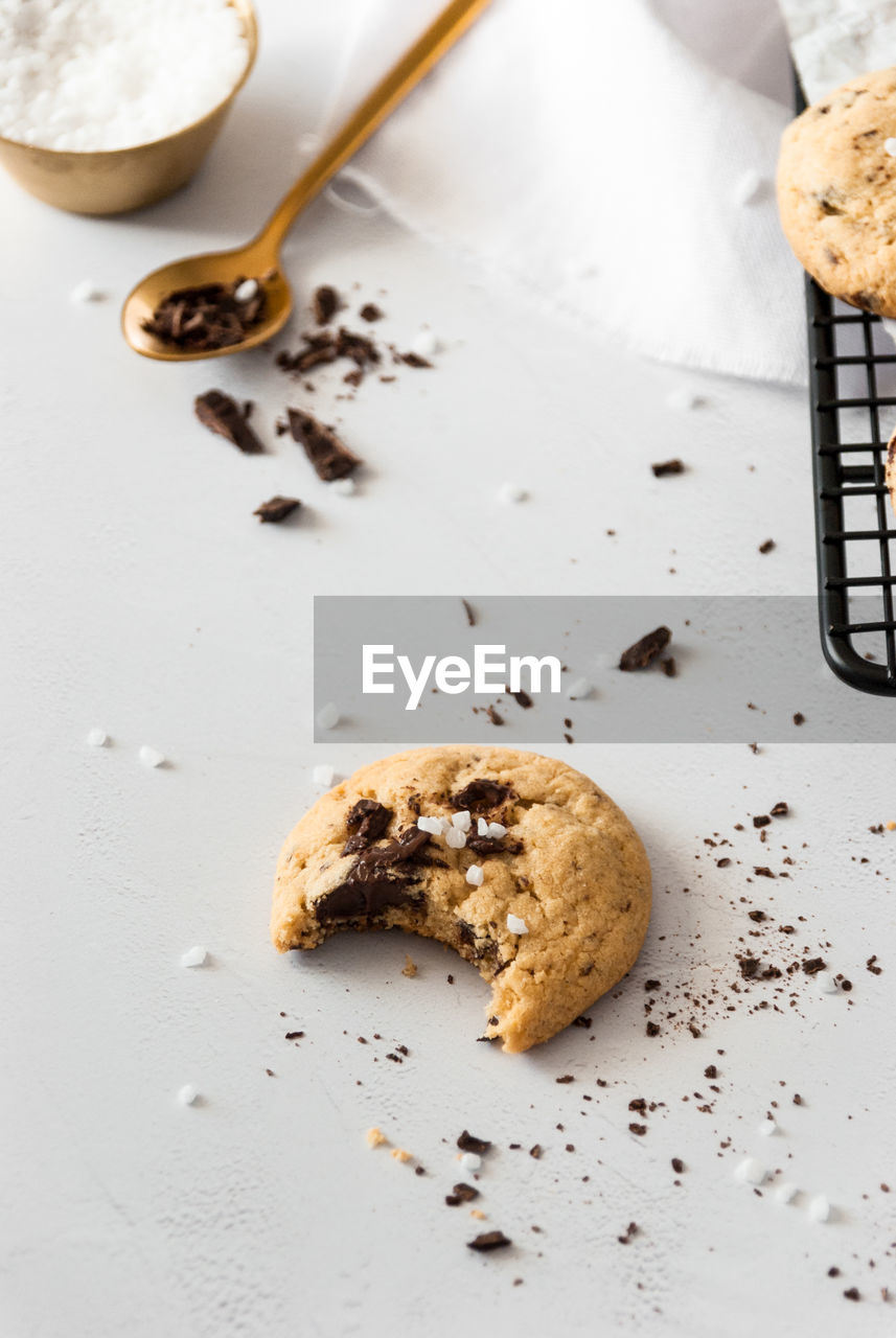 High angle view of cookie on table