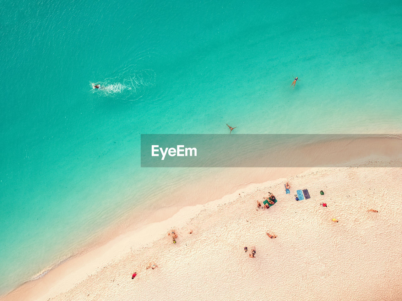 High angle view of people on beach