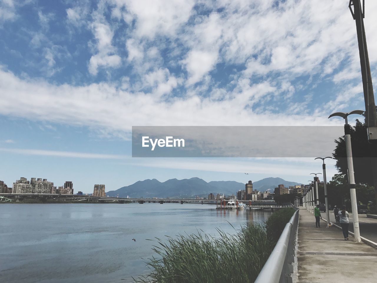 View of river with city in background