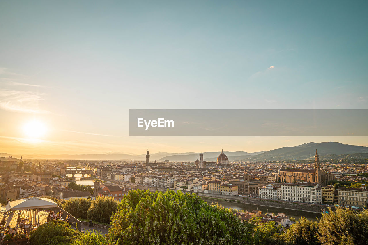 Skyline of florence with sunset with cathedral santa maria del fiore