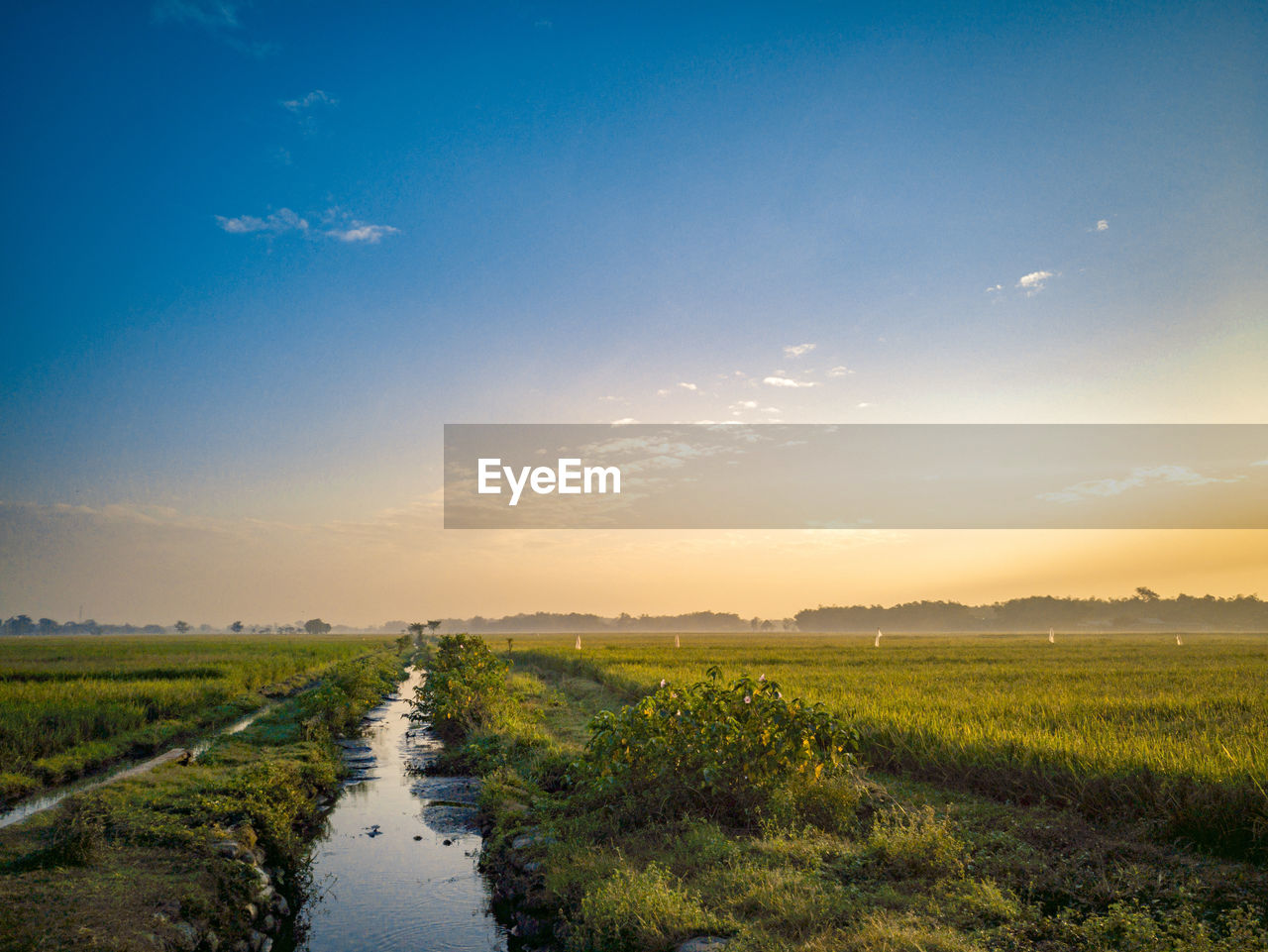 Scenic view of field against sky during sunset