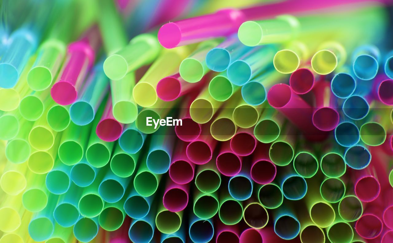 Full frame shot of colorful drinking straws