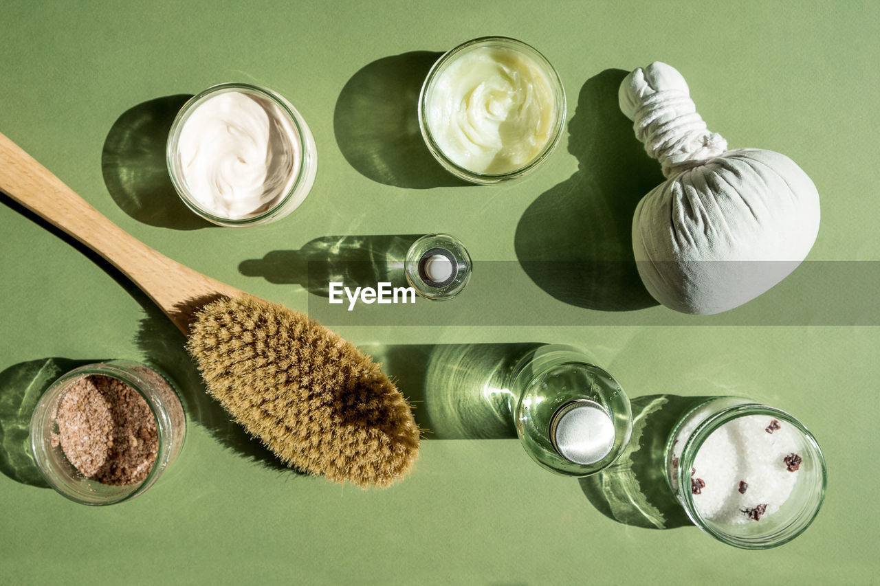 high angle view of various ingredients on table