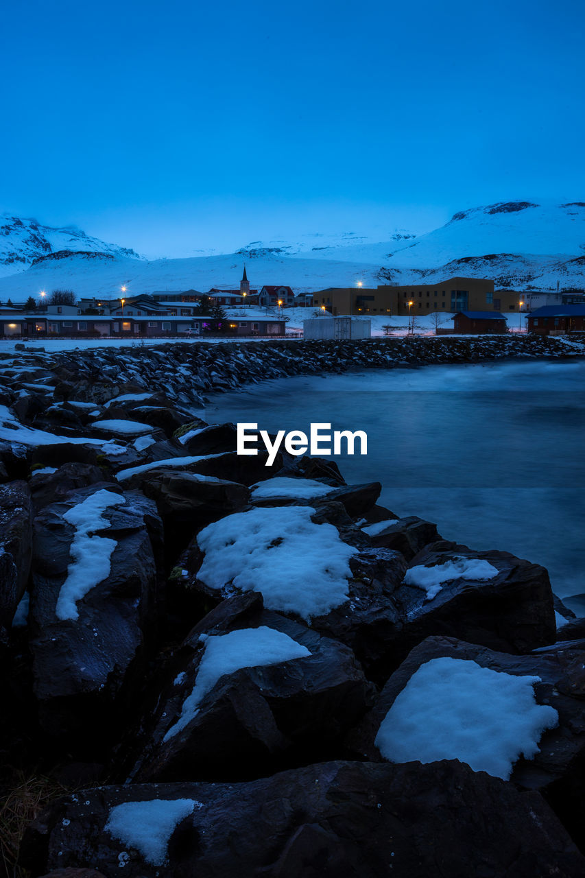 Scenic view of the port of grundarfjordur in the snaefelsness peninsula, iceland