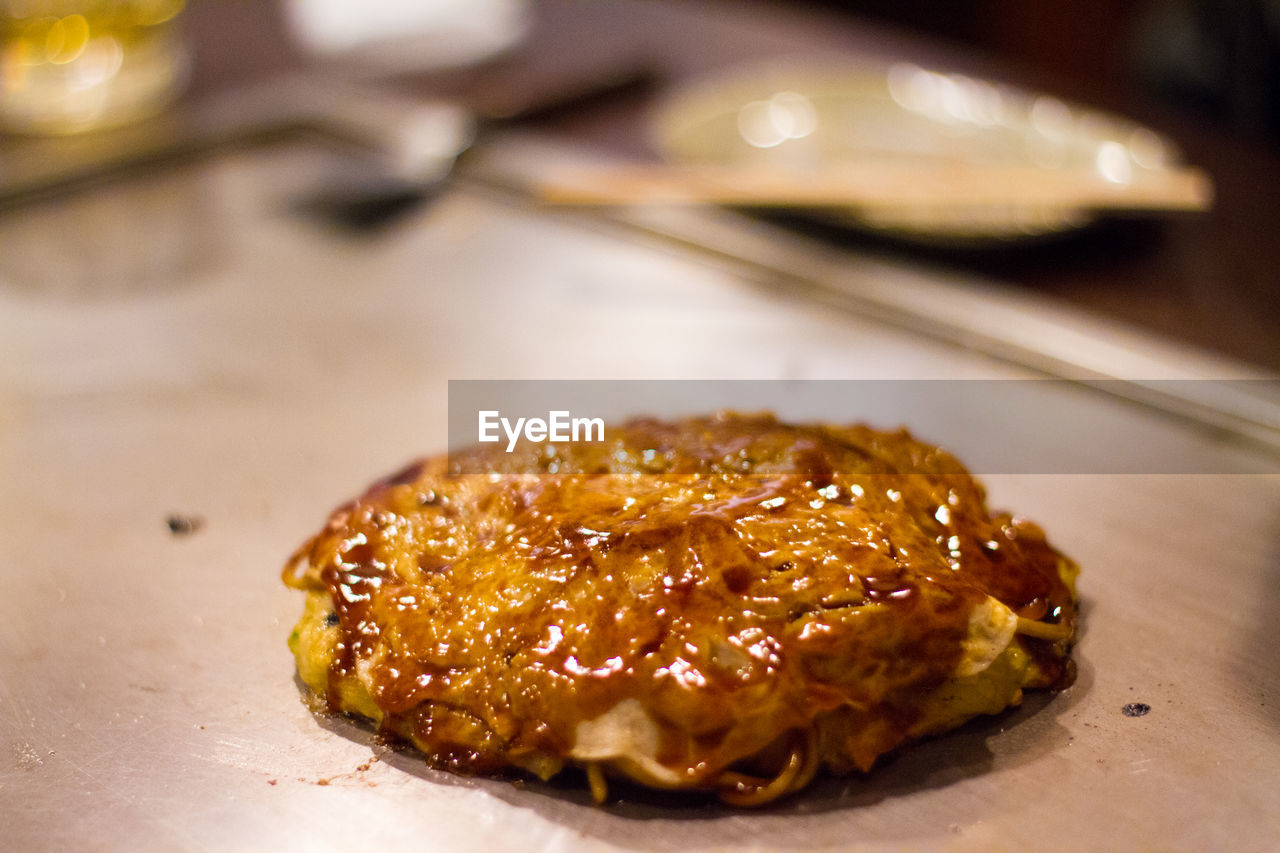 Close-up of pancake in plate