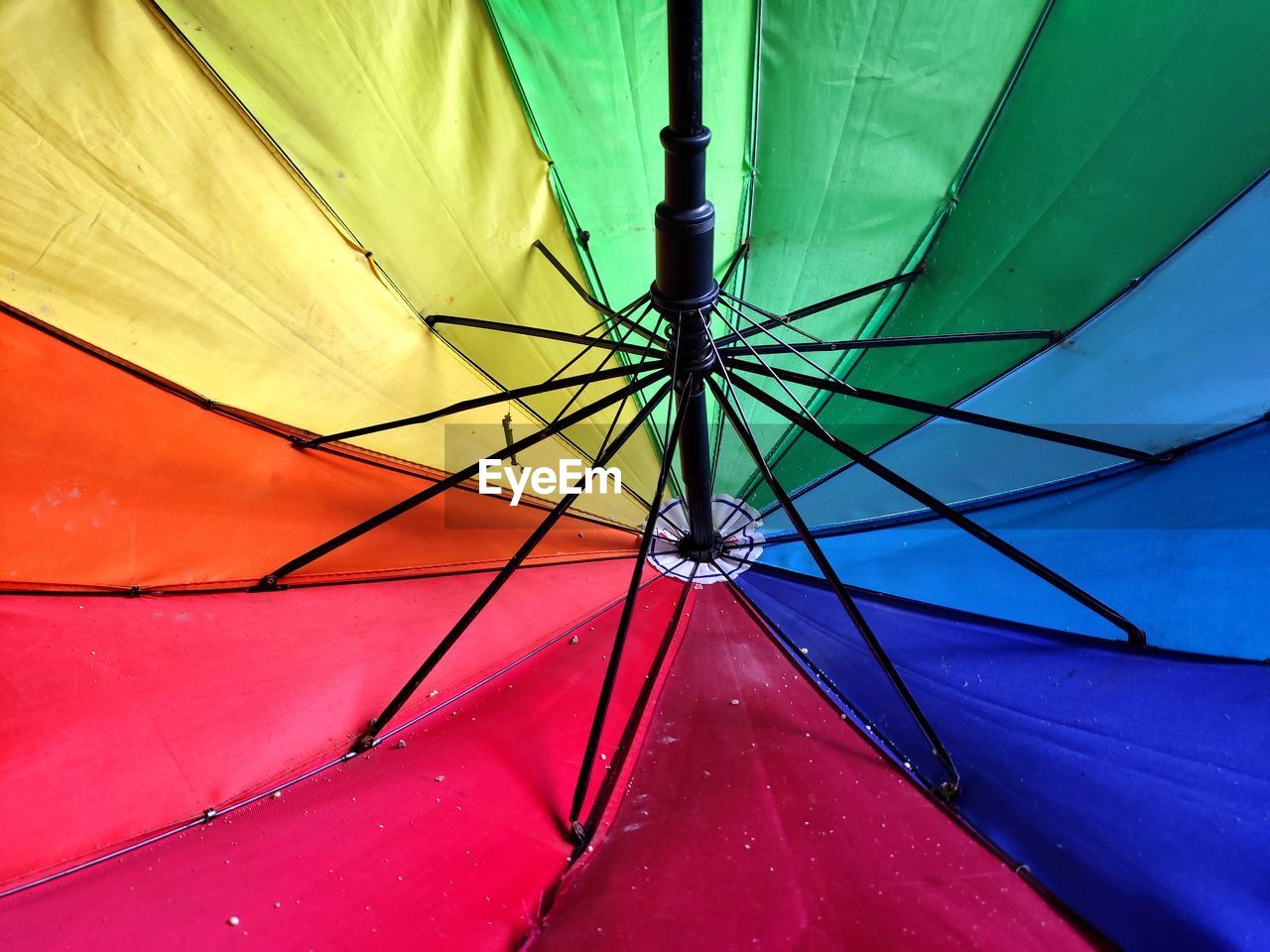 umbrella, protection, security, fashion accessory, rain, full frame, parasol, no people, multi colored, backgrounds, red, wet, nature, line, yellow, pattern, blue, day, sunshade, outdoors, green, wing, low angle view, close-up, wheel, vehicle, tent