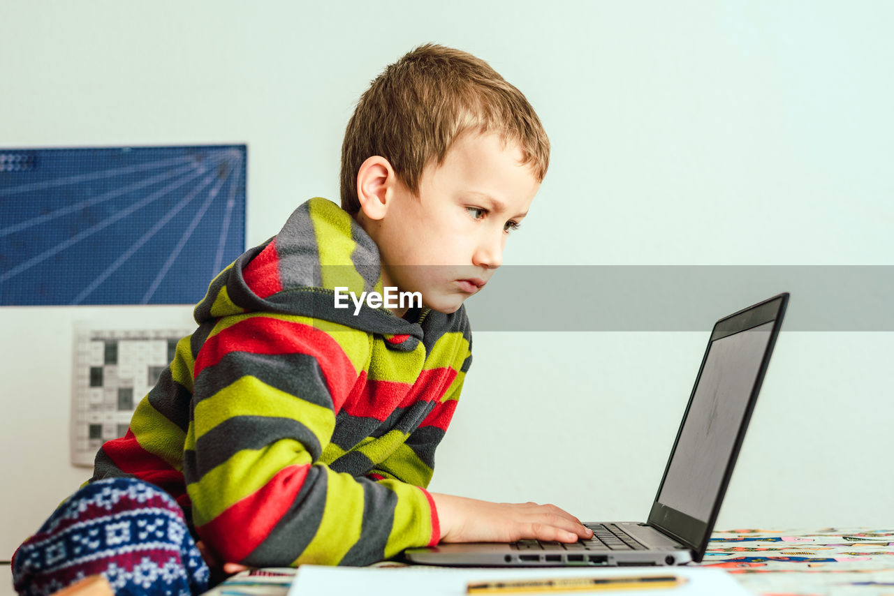 Cute boy looking at laptop