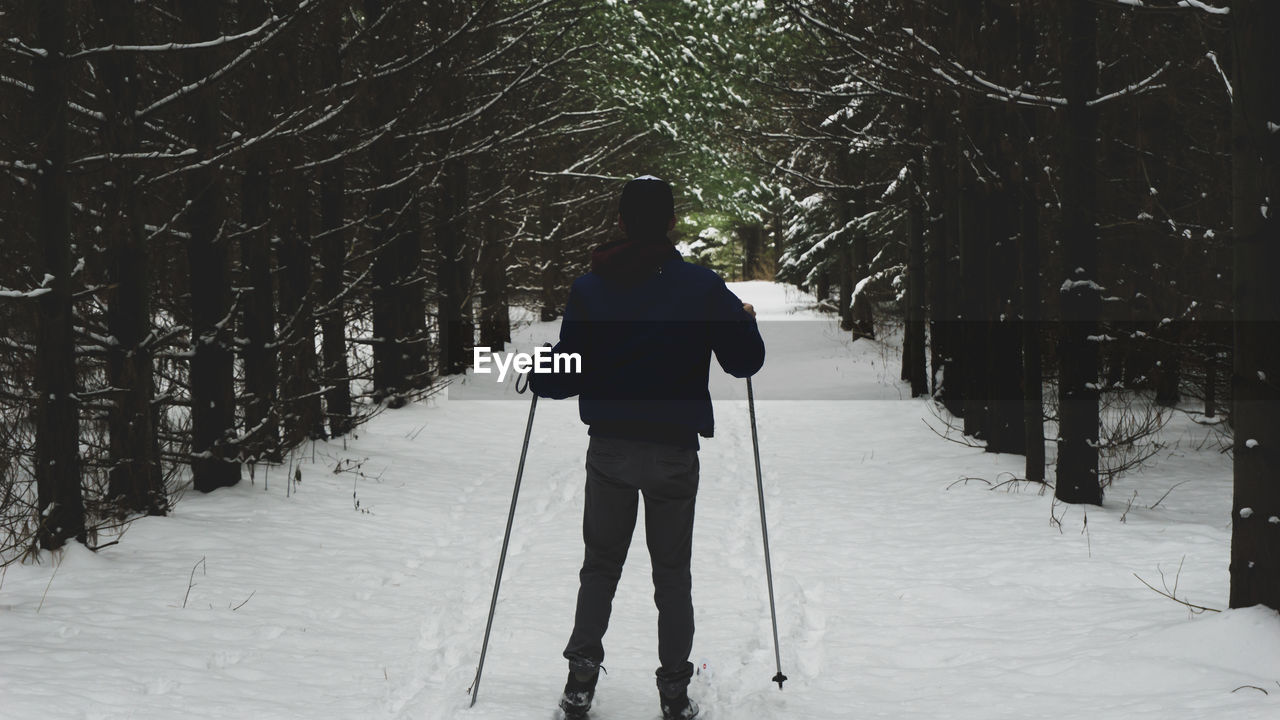 REAR VIEW OF MAN IN SNOW