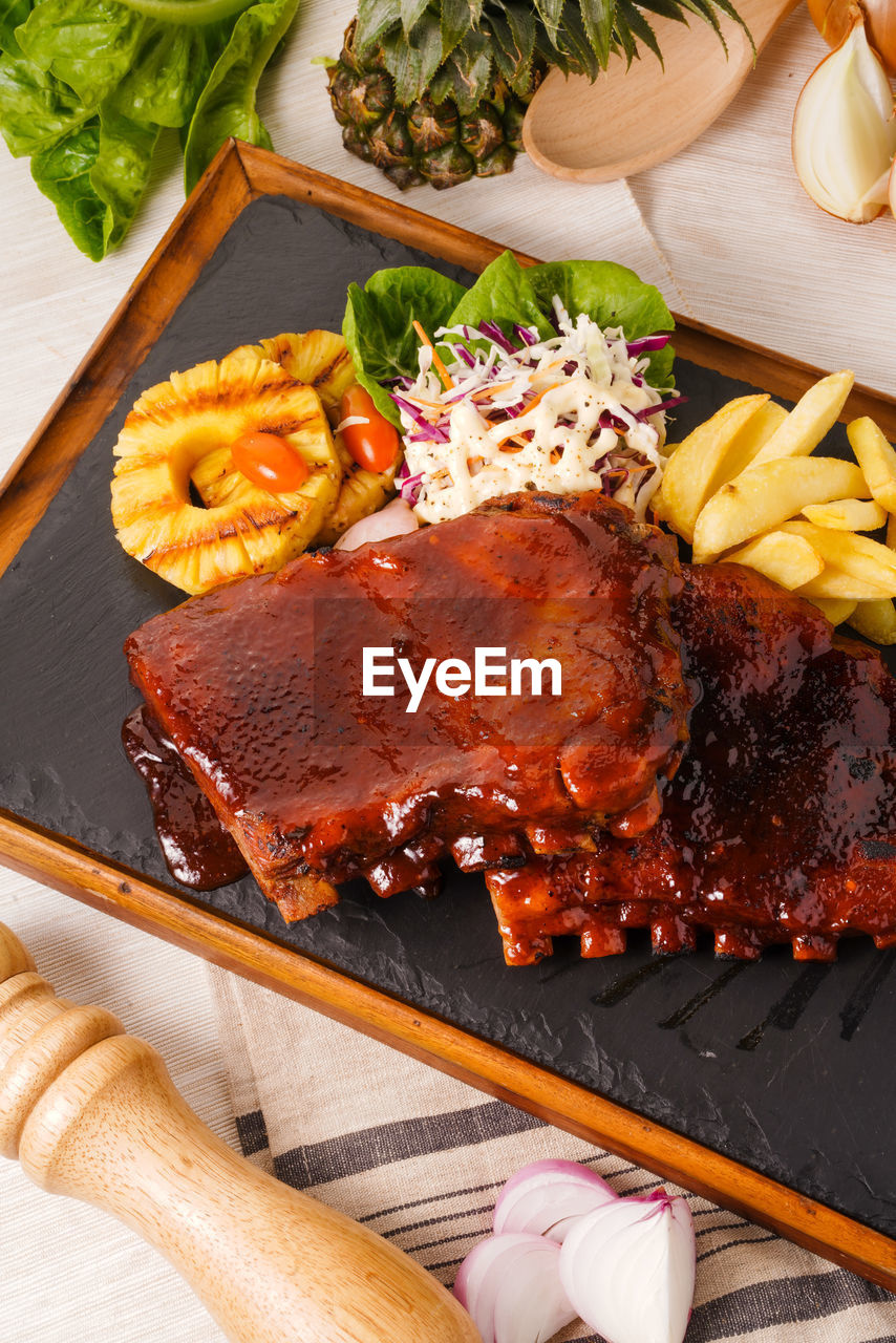 High angle view of food on table