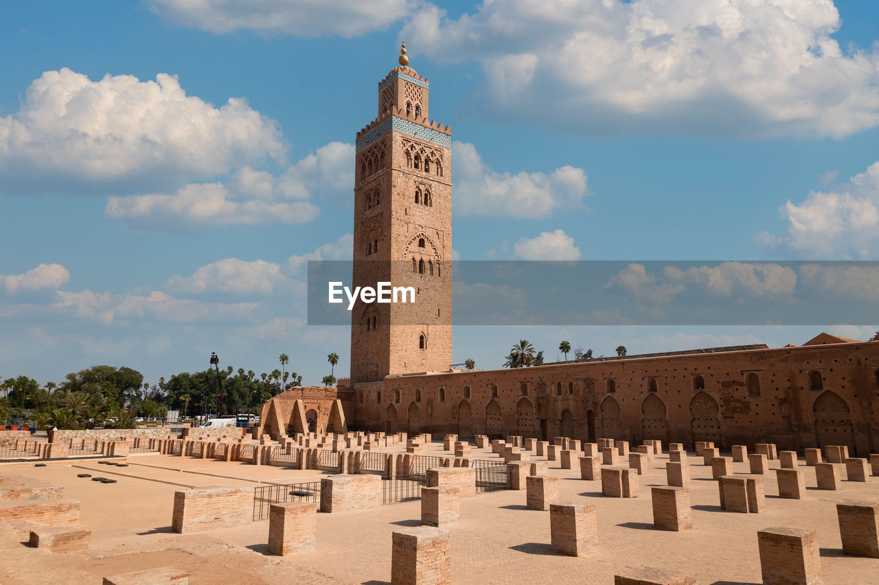 View of koutoubia mosque against the sky in the middle of the day - marrakech, morocco