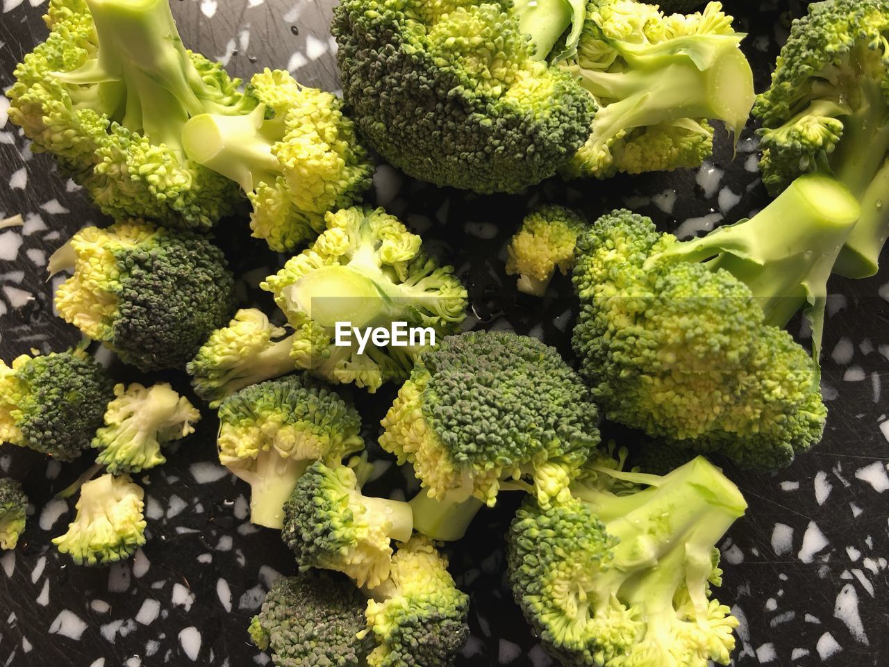 High angle view of chopped broccoli