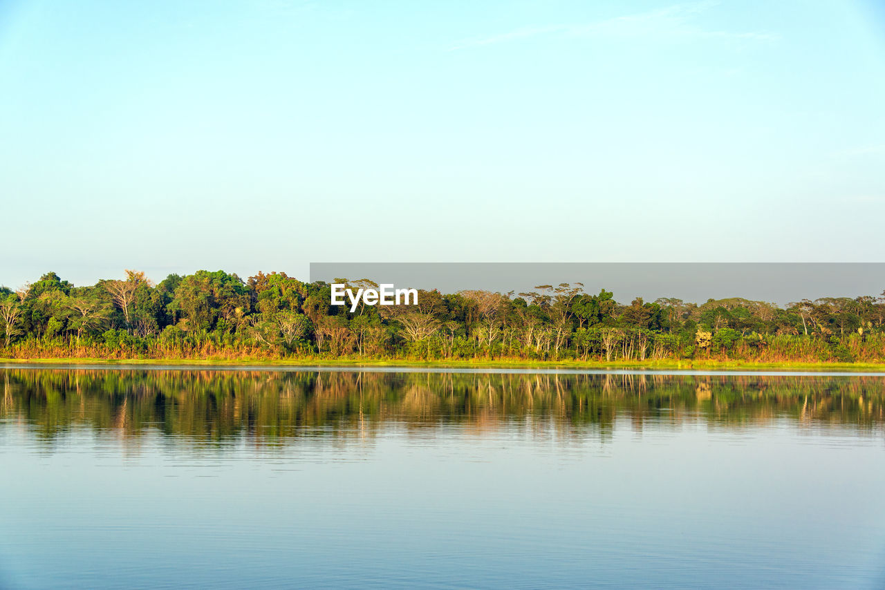 SCENIC VIEW OF LAKE AGAINST CLEAR SKY