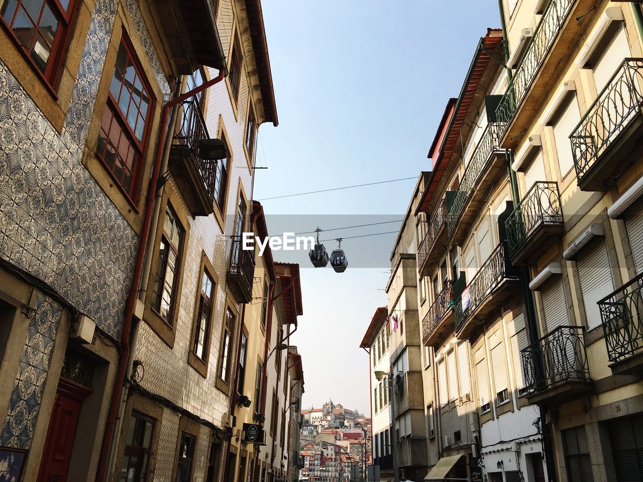 Low angle view of residential buildings against clear sky