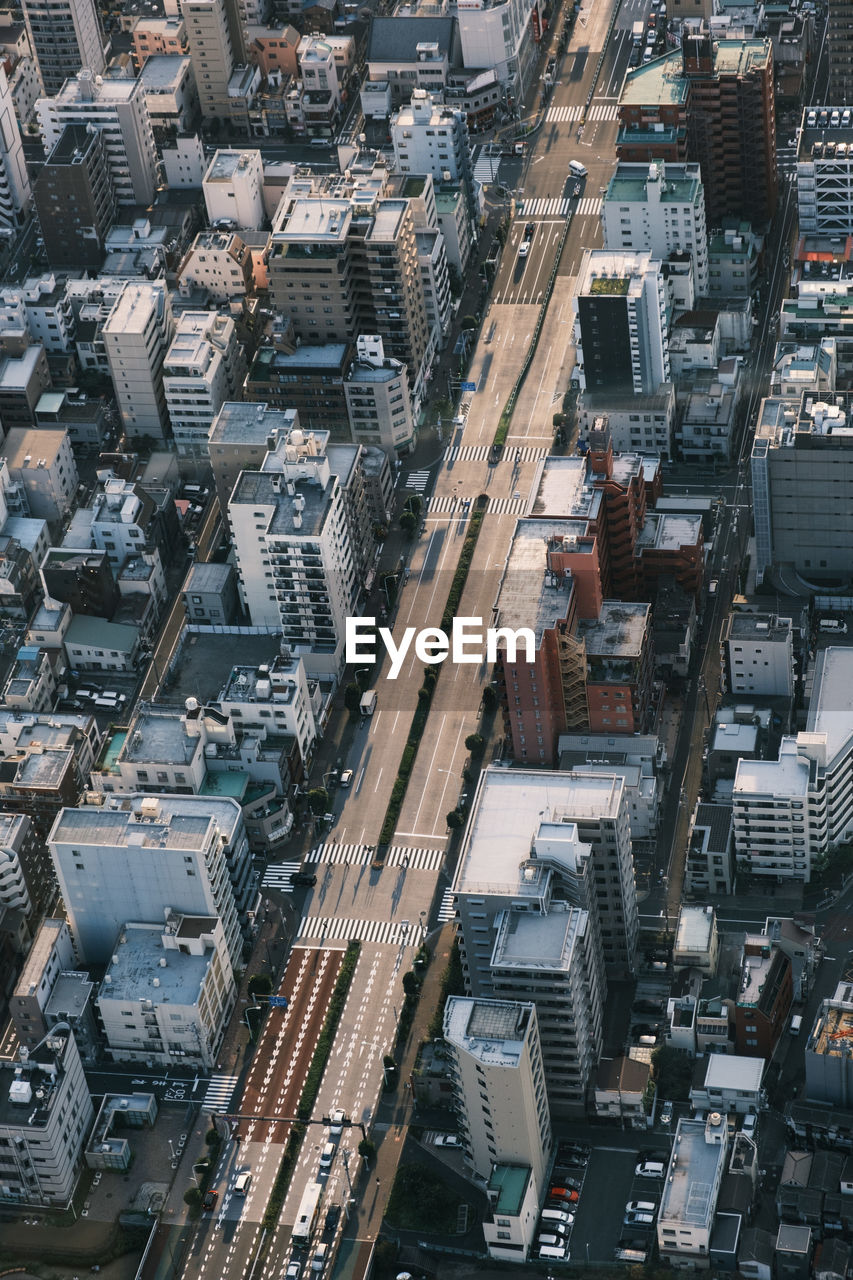 High angle view of buildings in city