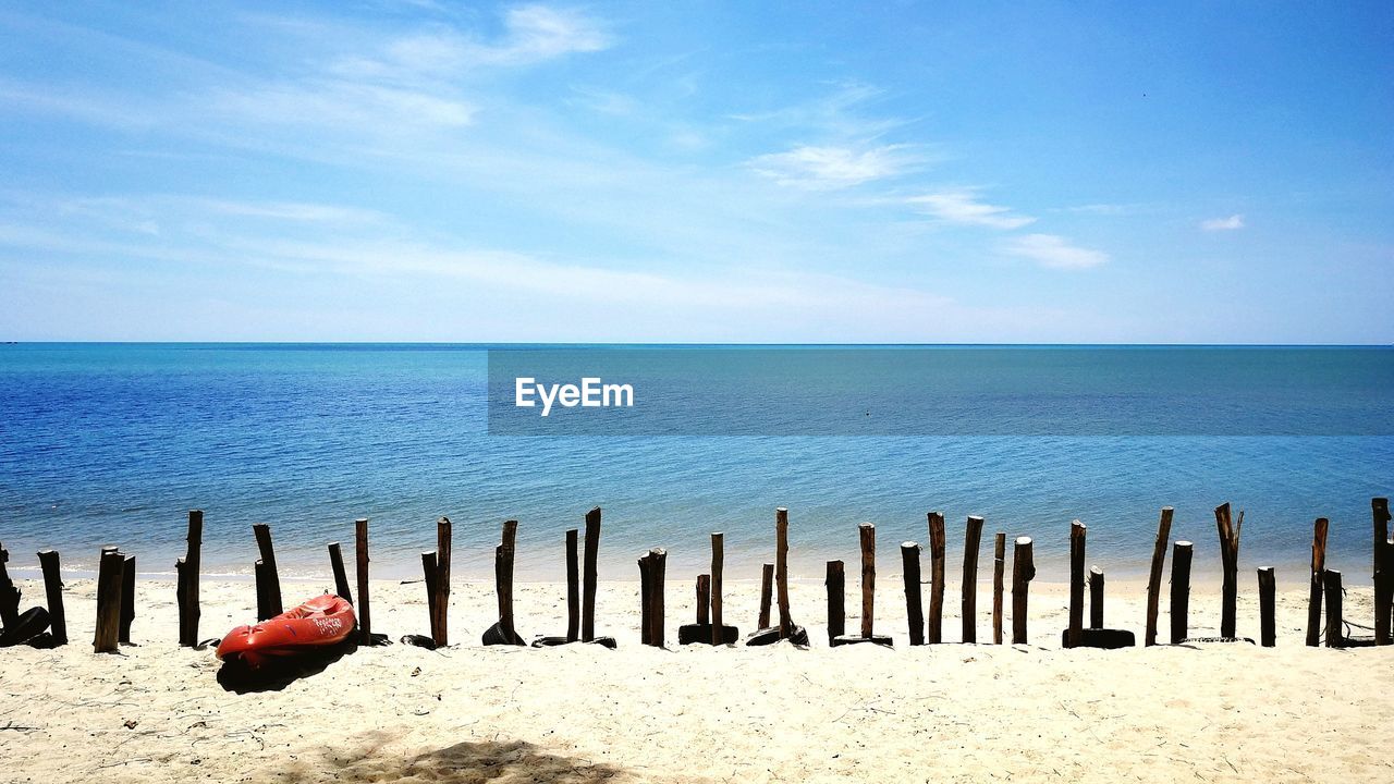 Scenic view of sea against blue sky