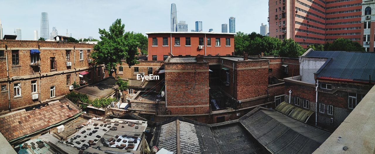 High angle view of residential buildings