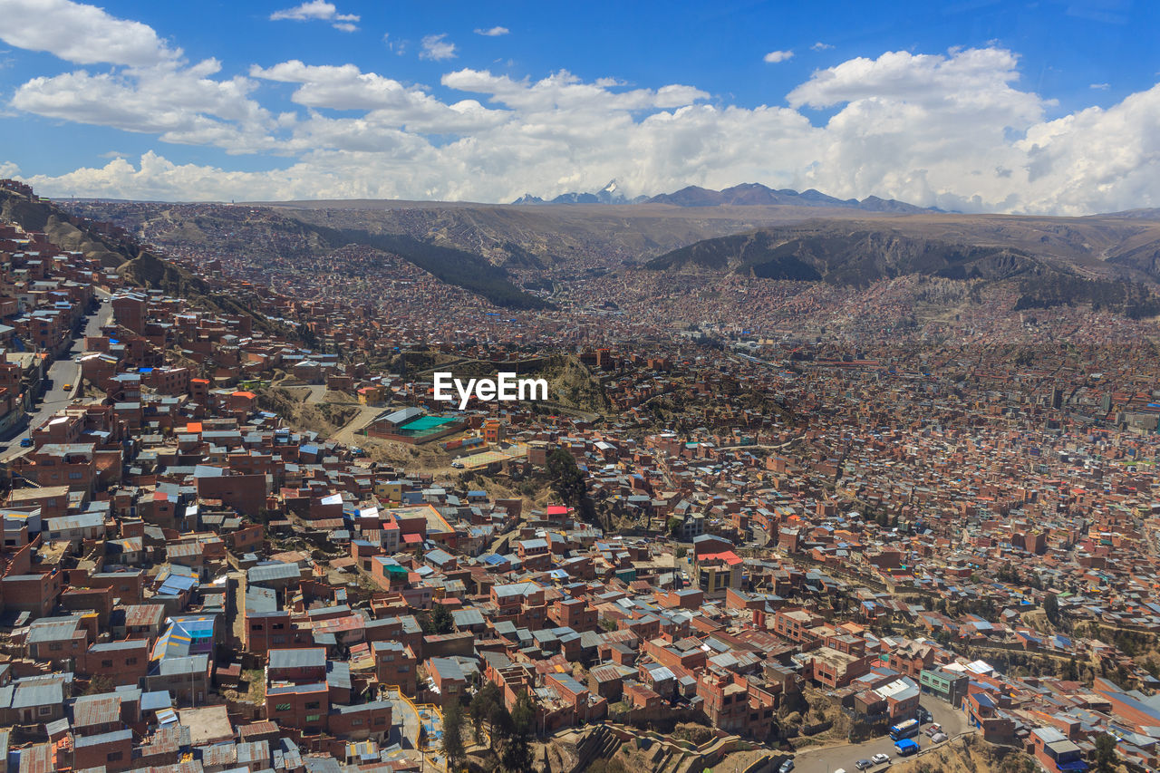 High angle view of townscape against sky