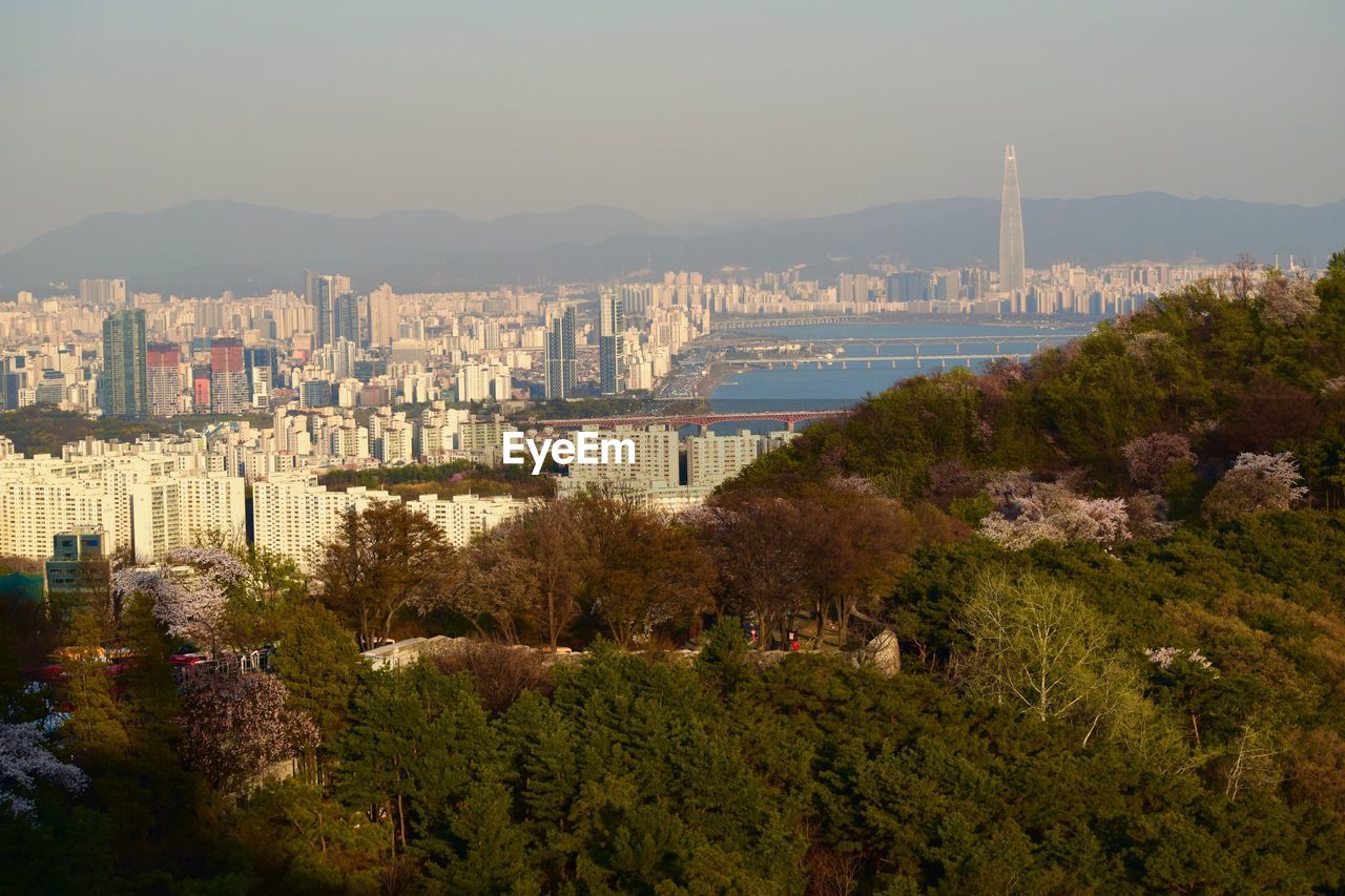 High angle view of buildings in city