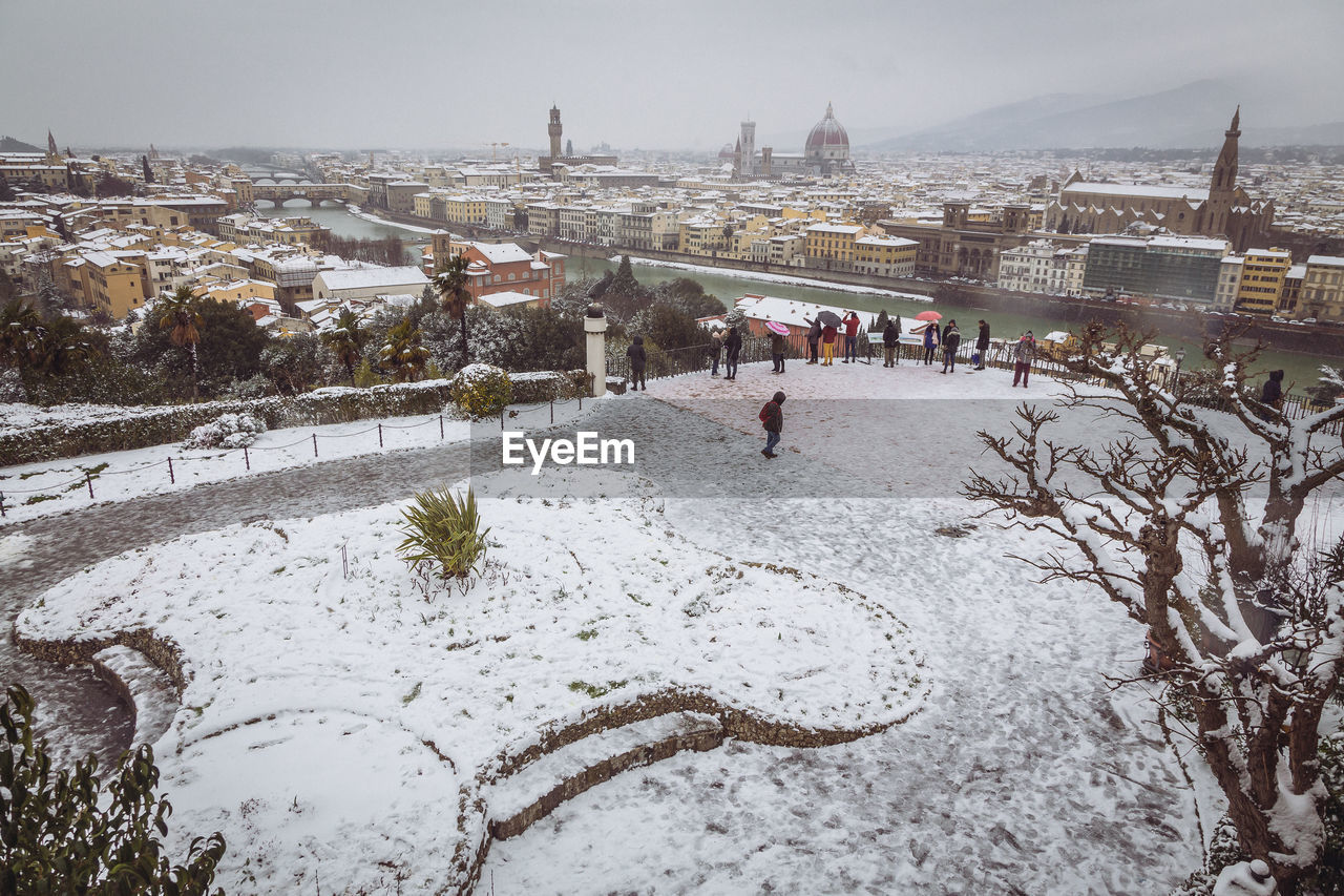 High angle view of town in winter