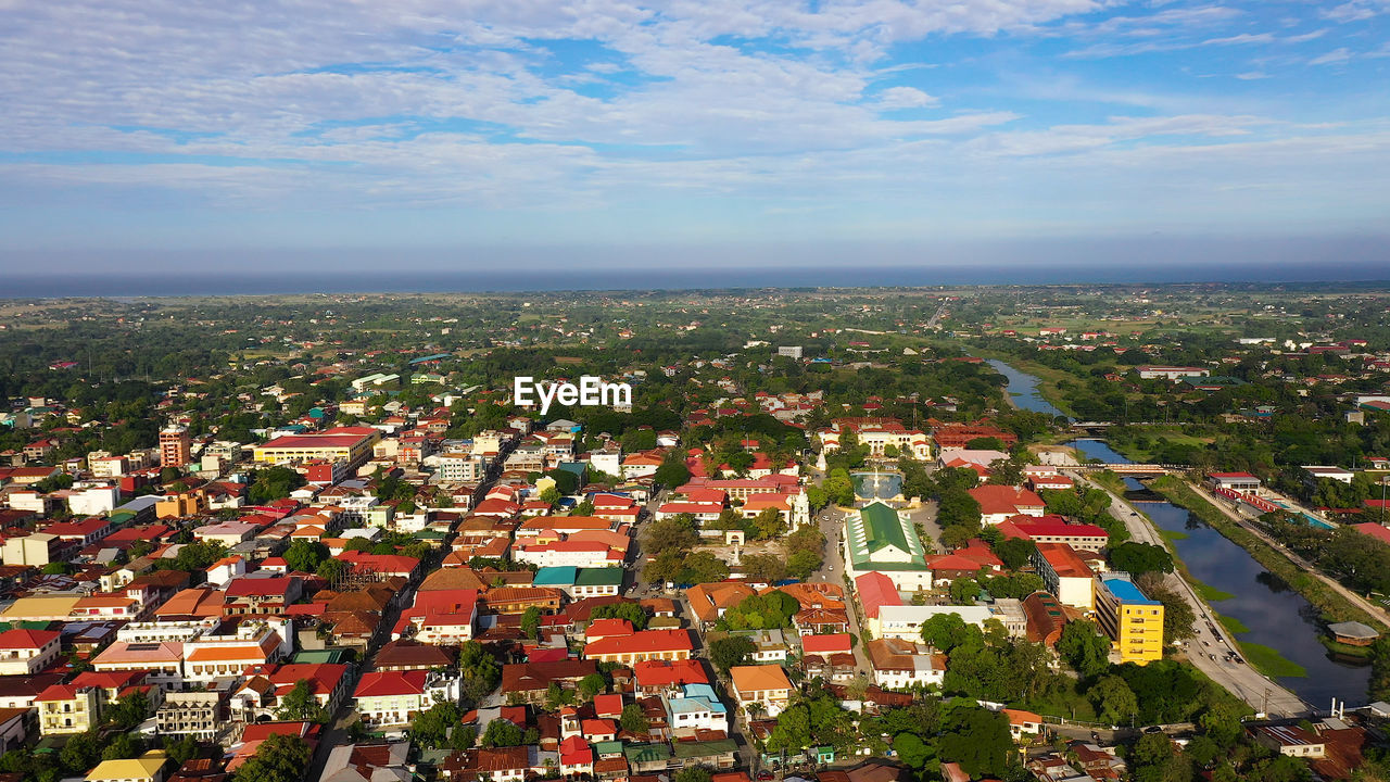 Cityscape in asia, aerial view. vigan city on luzon island. landscape with streets and houses.