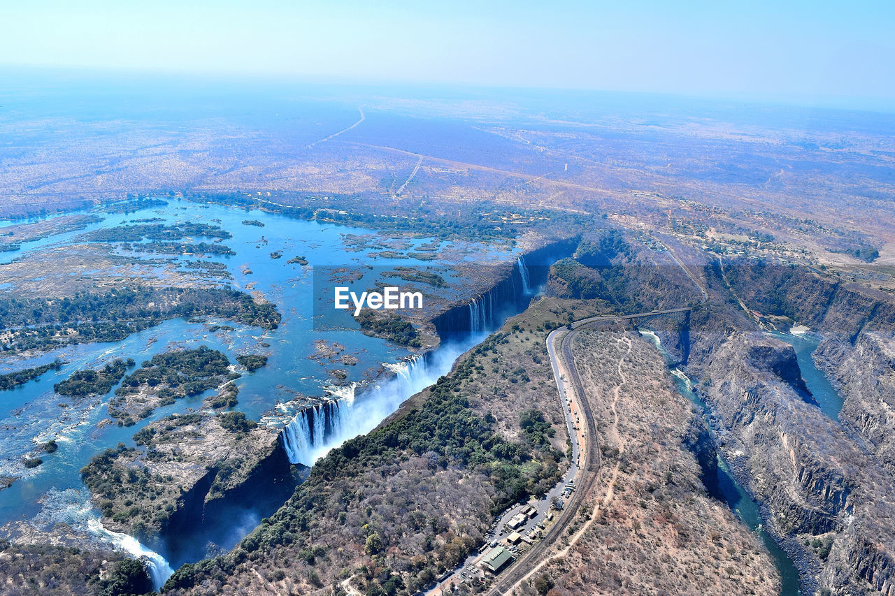 Aerial view of victoria falls and zambezi river