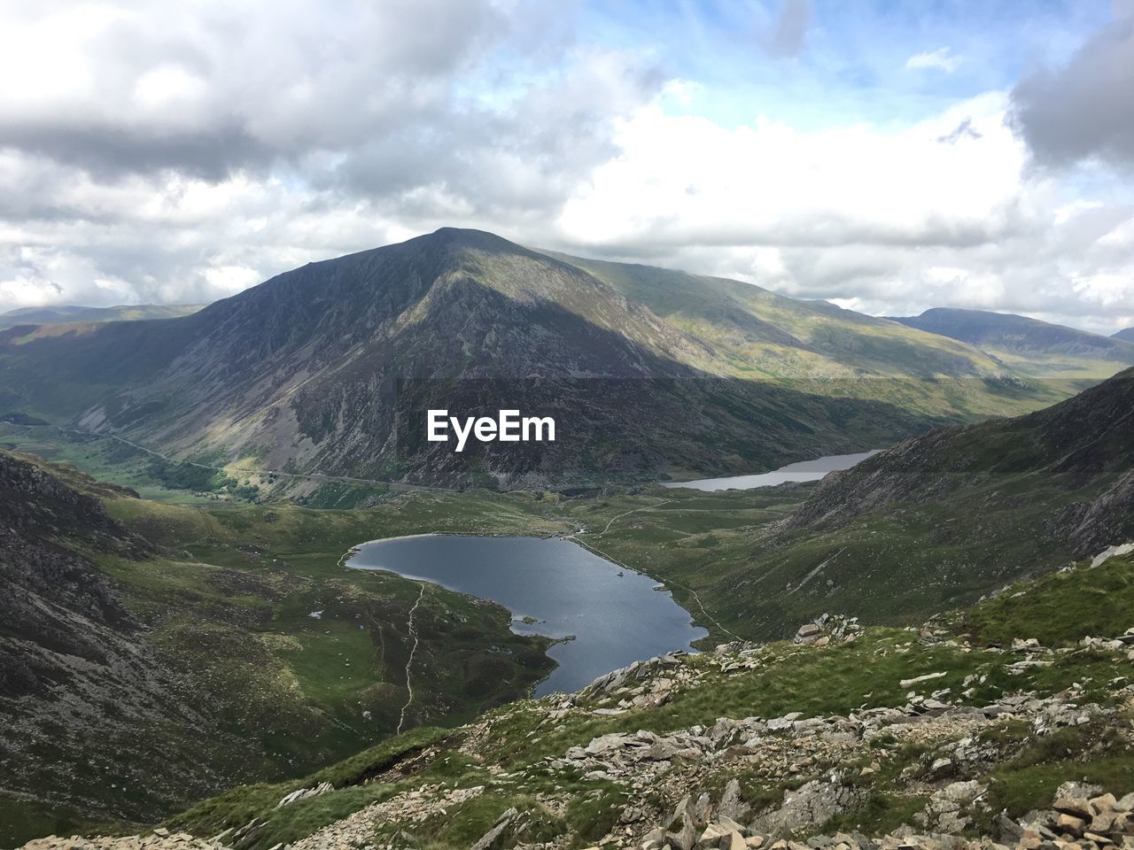 Scenic view of mountains against cloudy sky