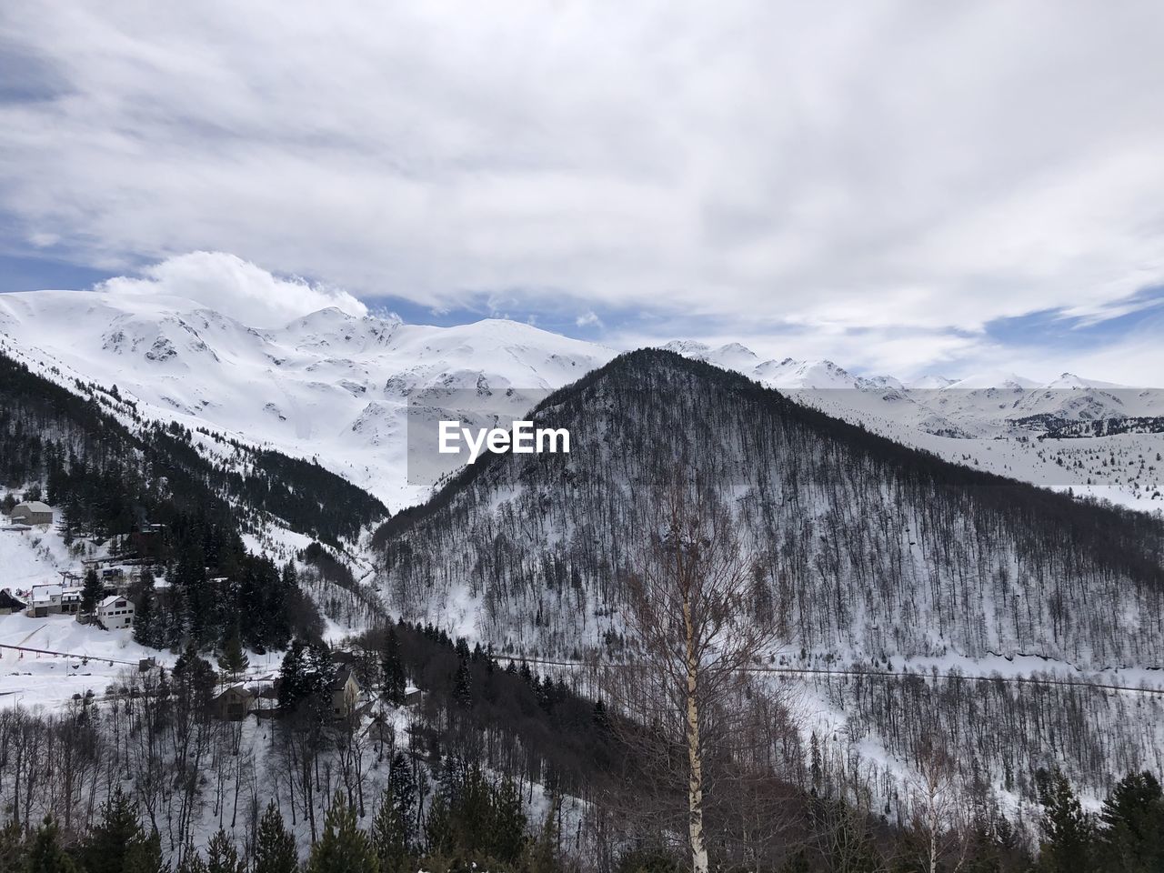 Scenic view of snowcapped mountains against sky