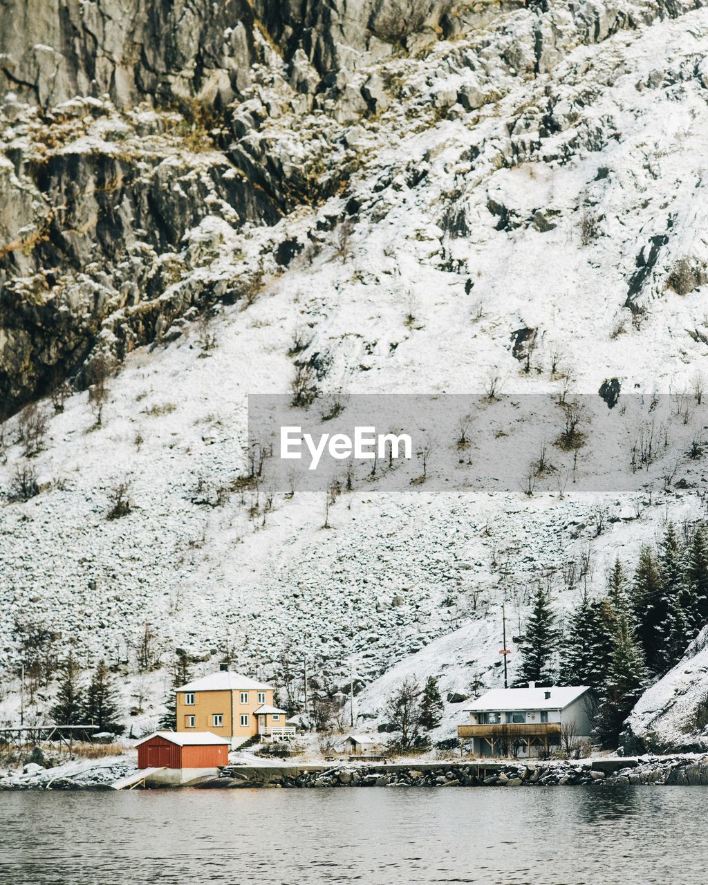 SCENIC VIEW OF FROZEN LAKE AGAINST TREES