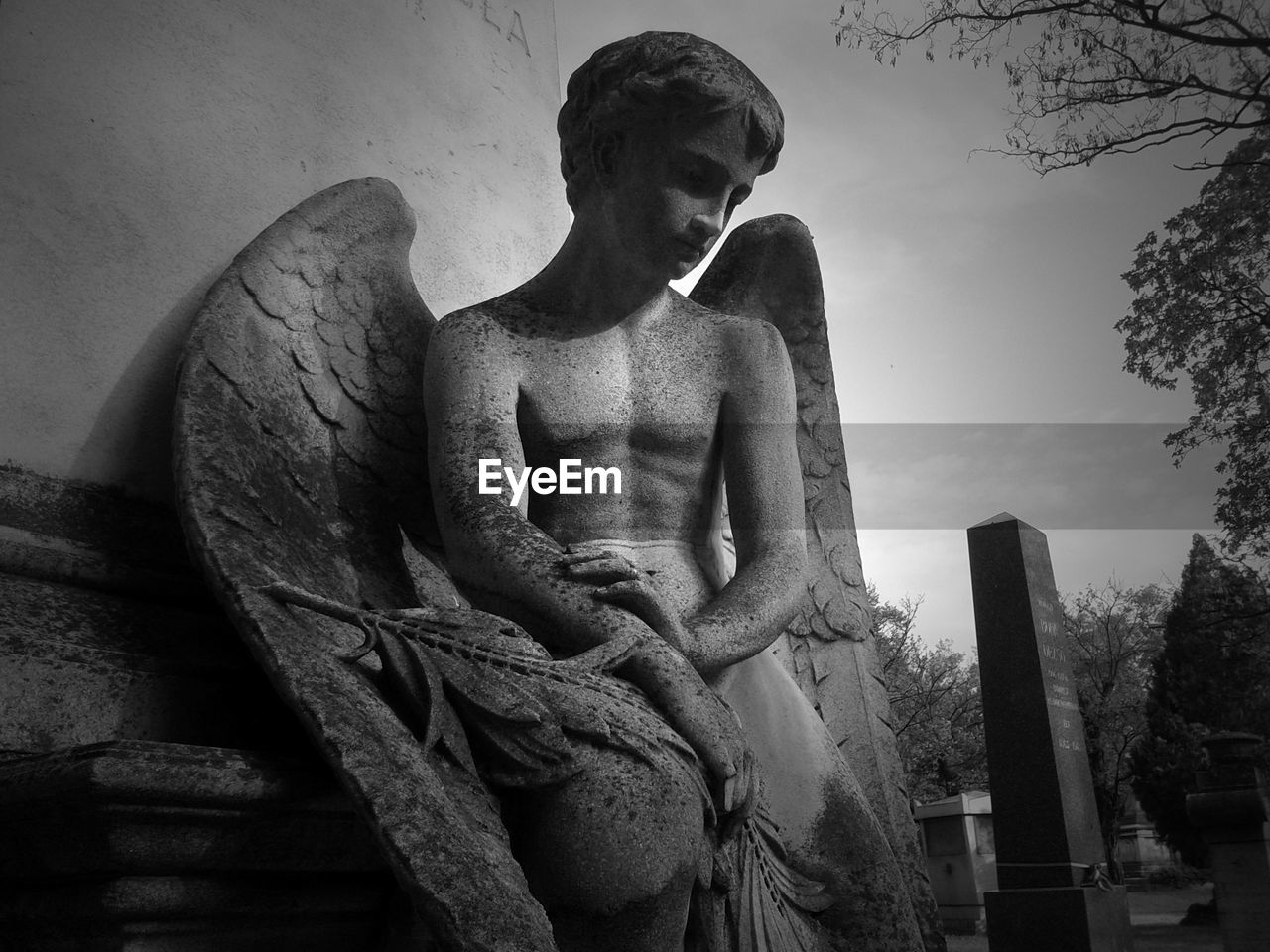 View of a boy statue with wings