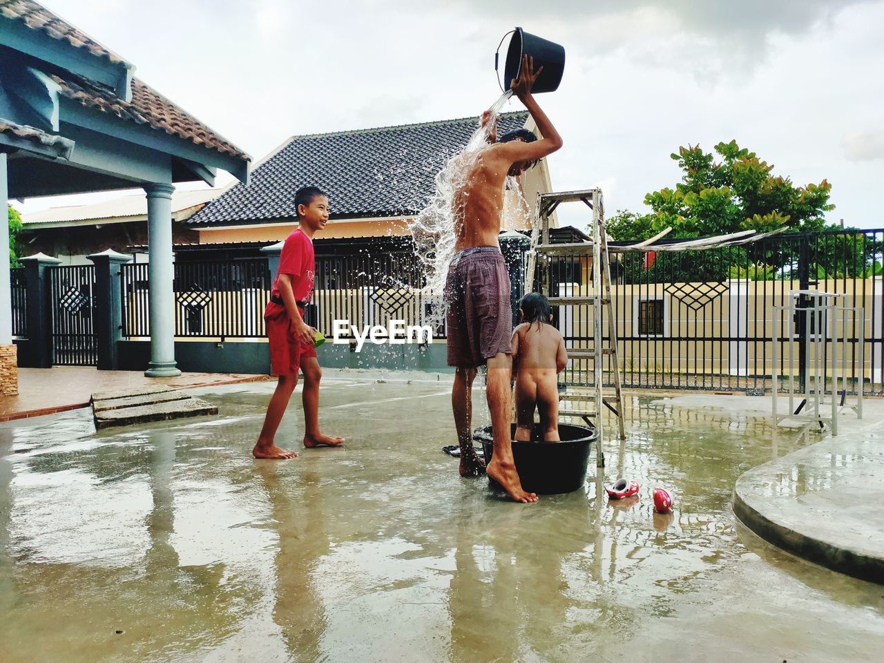 People bathing outdoors