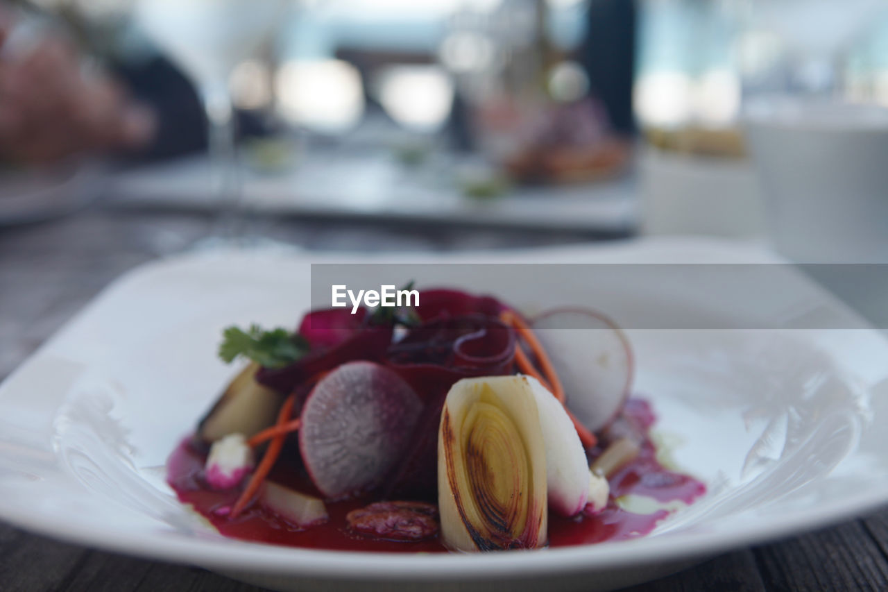 Close-up of food in plate on table