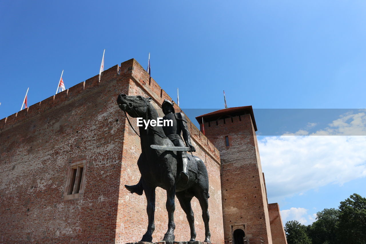 LOW ANGLE VIEW OF BUILT STRUCTURE AGAINST BLUE SKY