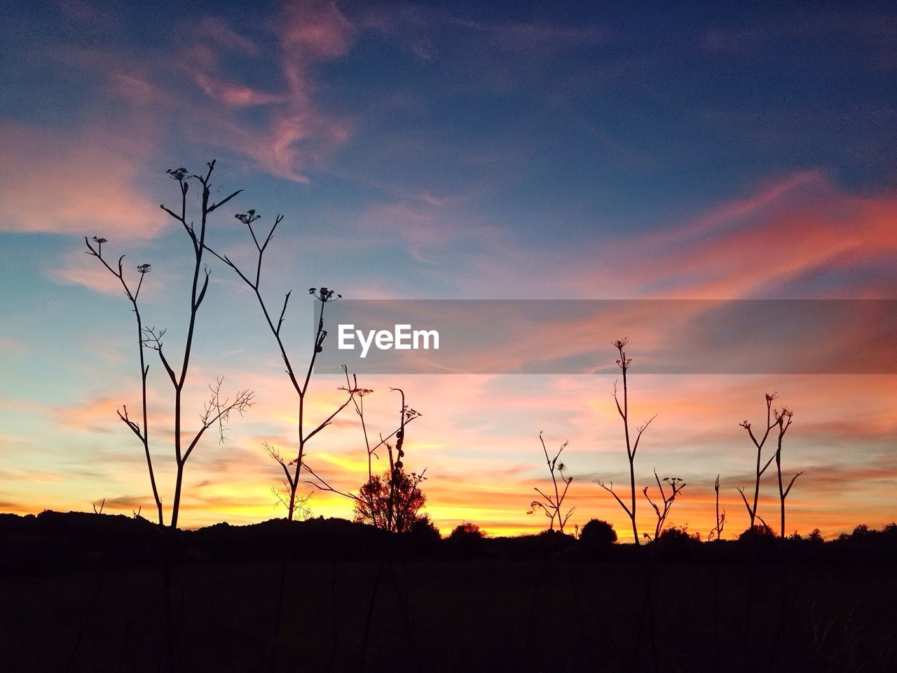 Silhouette landscape against sky at sunset