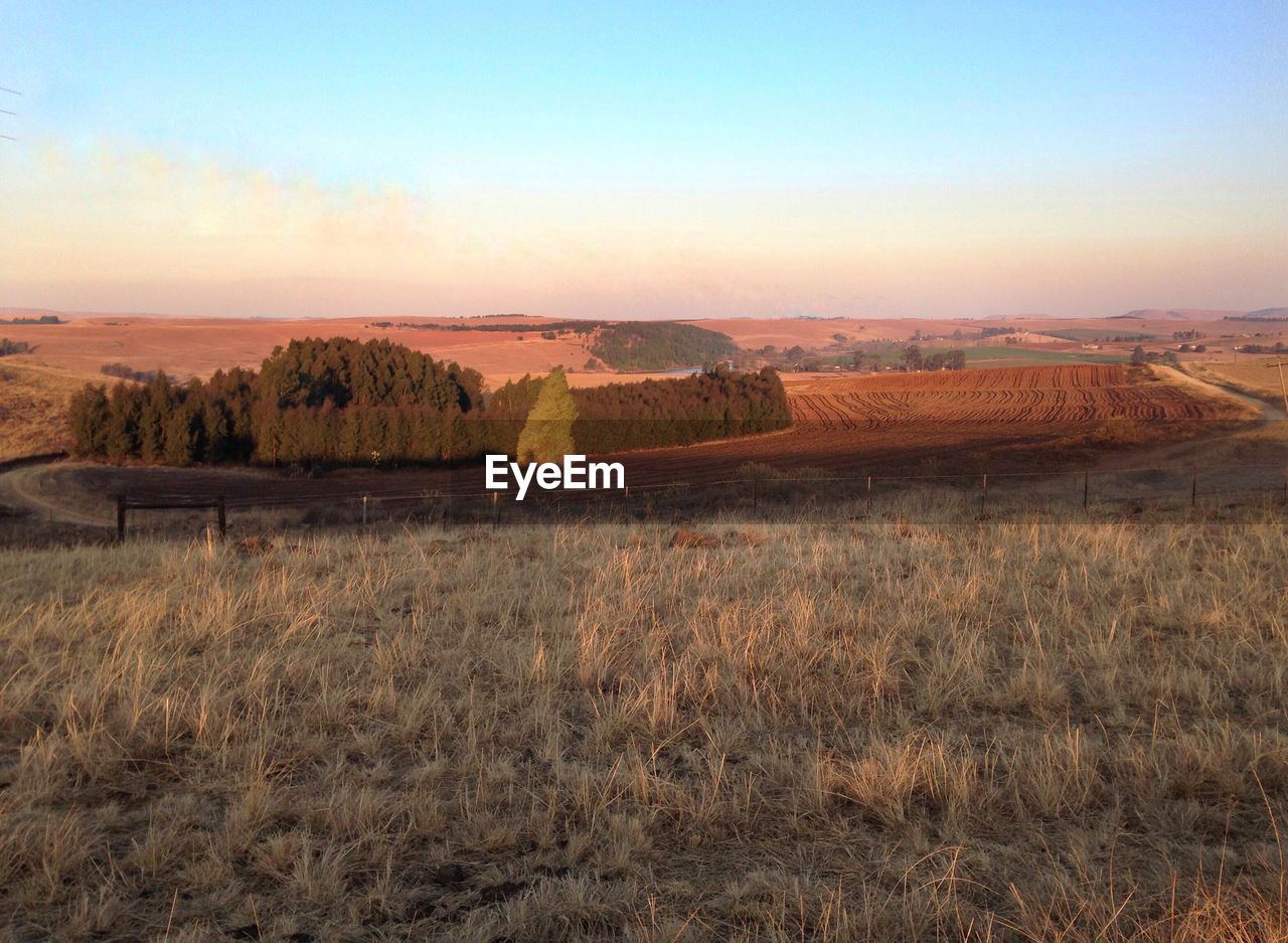 Scenic view of landscape against sky during sunset