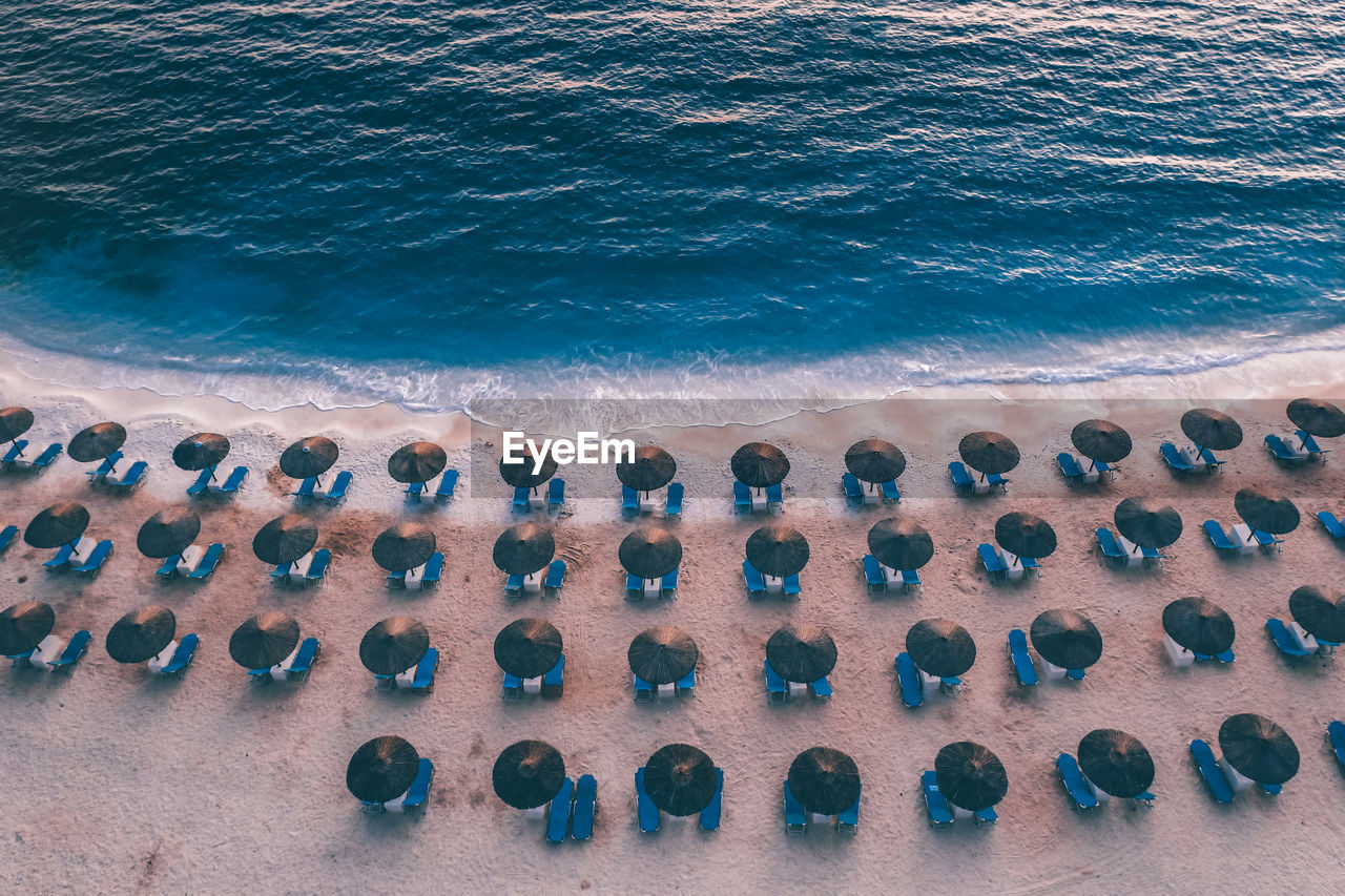 Aerial view of beach chairs
