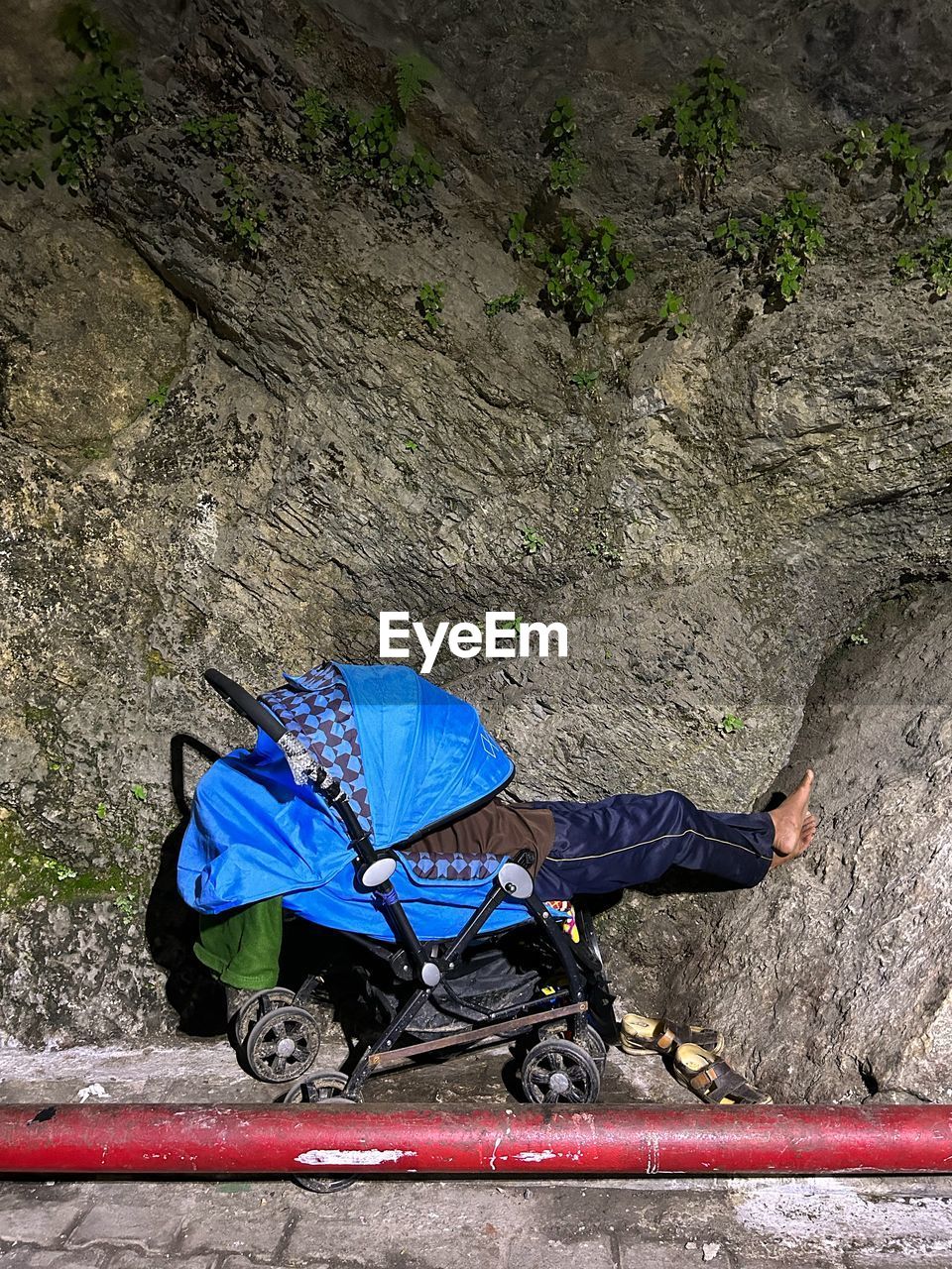 high angle view of people on rock